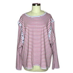 MAEVE ANTHROPOLOGIE Lilac Purple Red Striped Snap Sleeve Slouchy Top Size 2X NWT